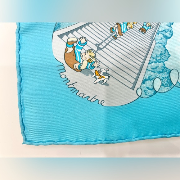 Authentic Hermès Carré Gravoche “Les Triplés” Uniquely Produced in Sky Blue - Picture 13 of 14